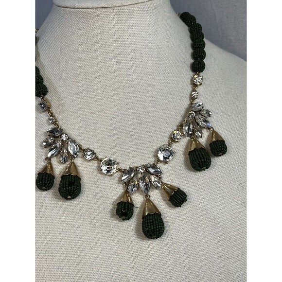 Ann Taylor Forrest Green Seed Bead Multi Teardrop Gold Tone Crystal‎ Necklace - Picture 1 of 2